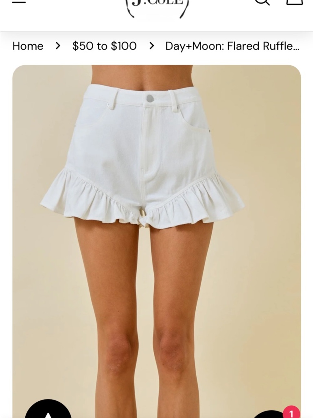 Day + Moon White Ruffle-Hem High-Rise Denim Shorts